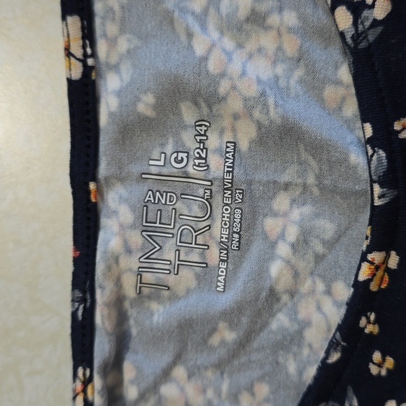Time and Tru Navy Blue floral dress NWT LARGE 12/‎ 14 - Picture 7 of 11